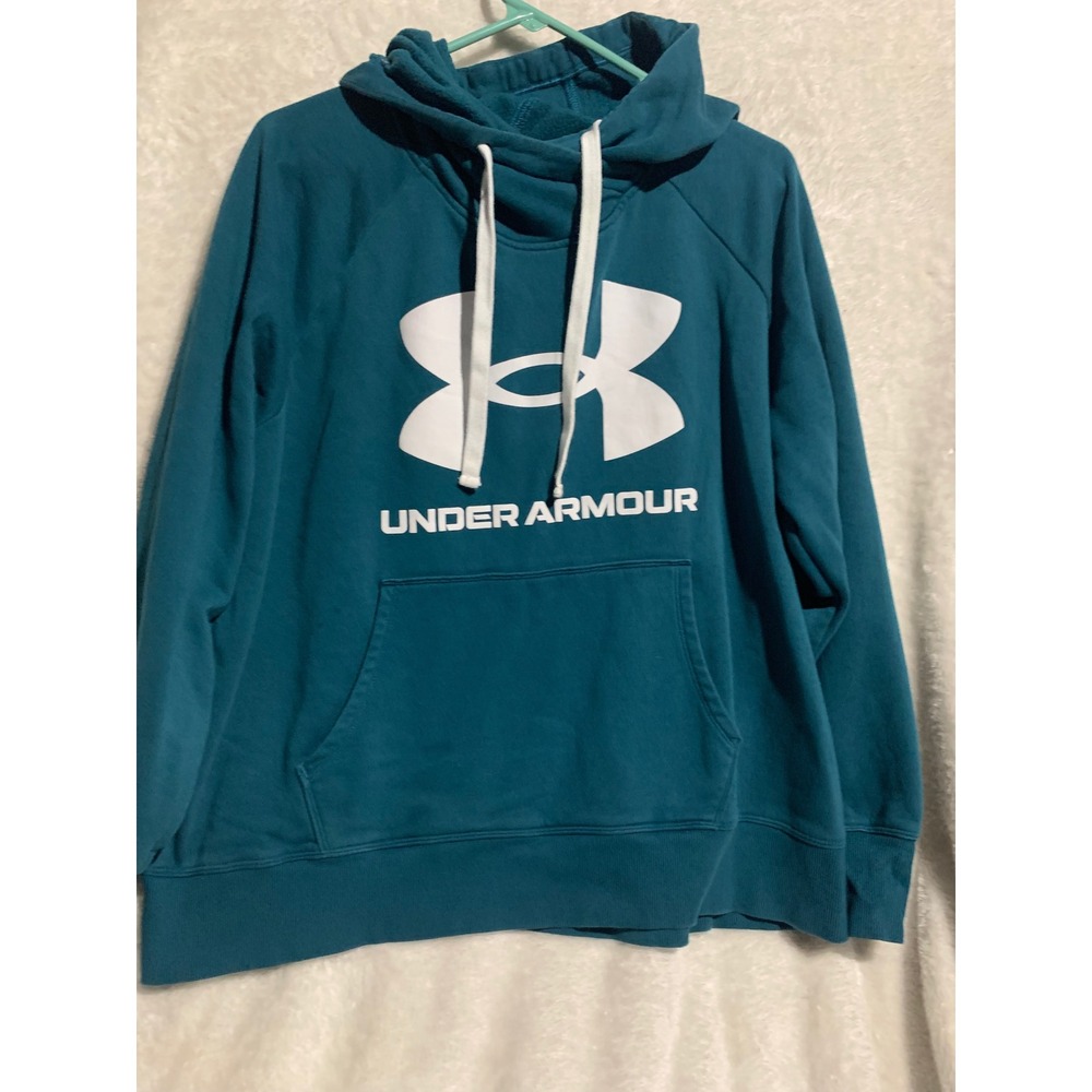 Under Armour Rival Fleece Hoodie Teal Blue Big Logo Pullover mens 1X Loose Fit